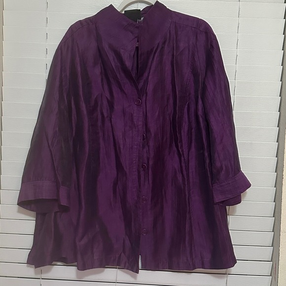 Maggie Barnes Tops - Maggie Barnes Purple Linen Blend Crinkle Button Up Blouse Plus Size 4X 30/32W